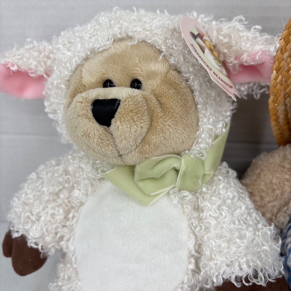 Starbucks Bearista Bears 3 Plush Lil Bo Peep Straw Hat Sheep Costume Mini Lamb - Picture 6 of 12